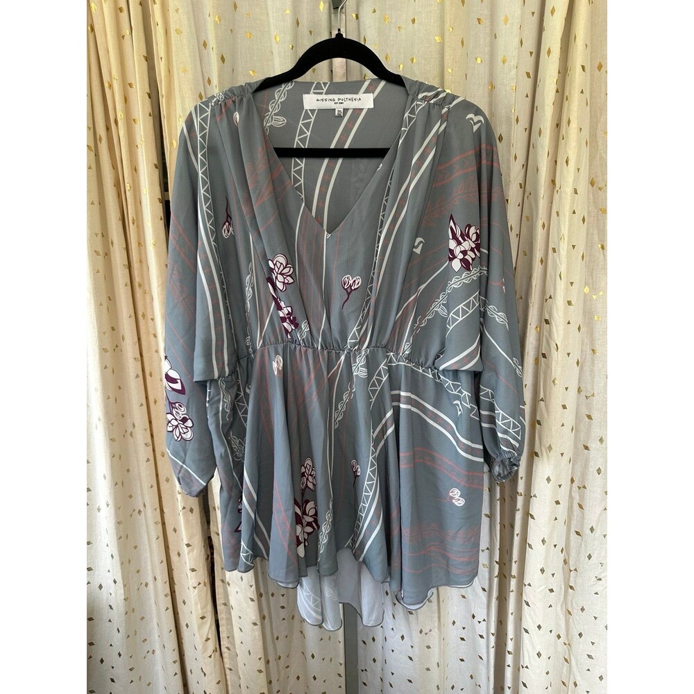 Missing Polynesia Women's Hawaiian 3/4 Sleeves High Low Hem Babydoll Top 3XL